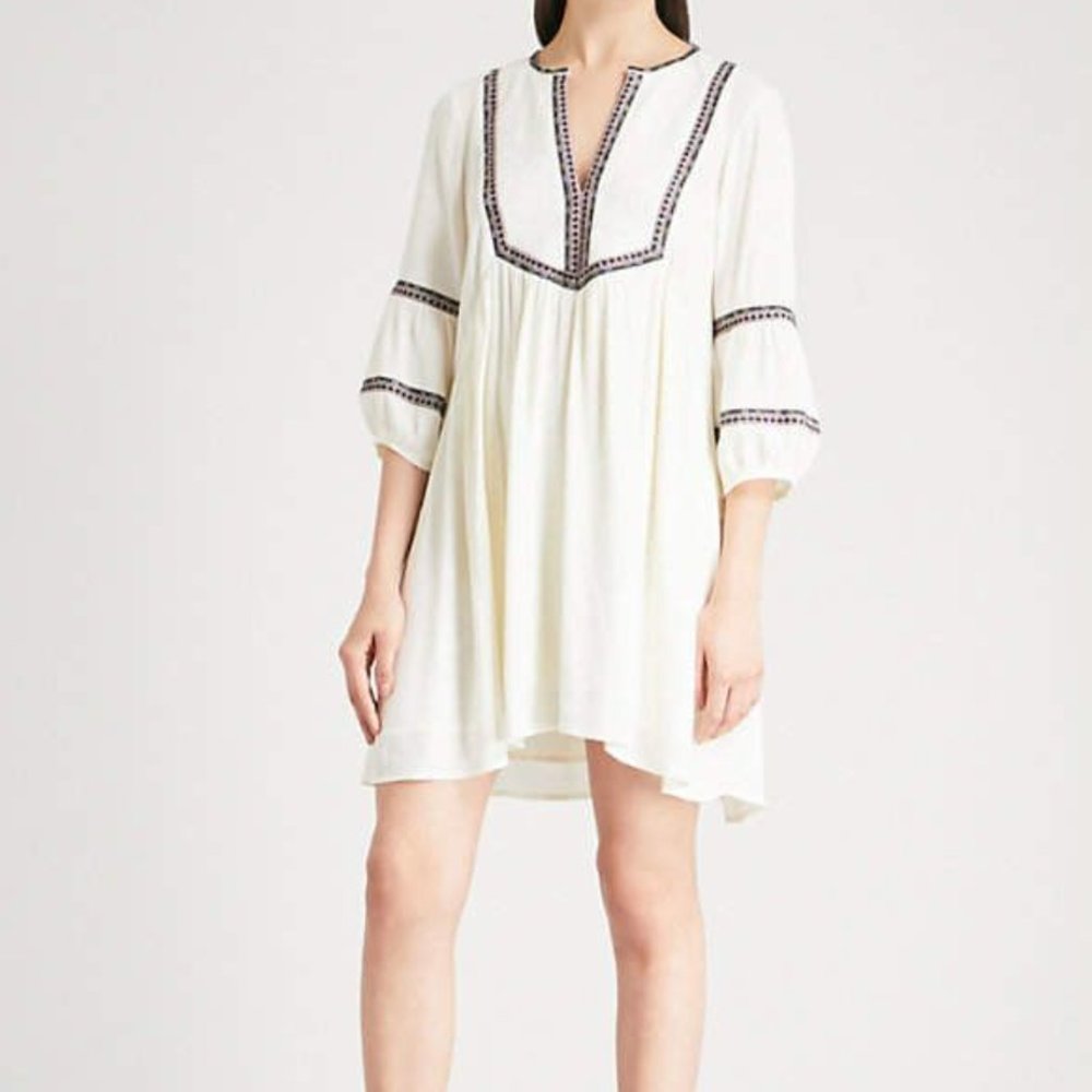 ba&sh Cream Mini Dress with Black Detailing